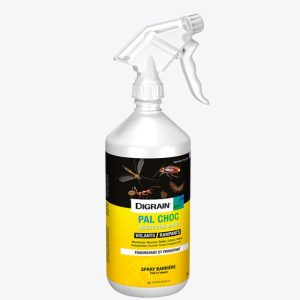 Digrain Pal Choc laque insecticide efficace contre les insectes volants tels que les moustiques et les cafards, ainsi que contre les insectes rampants comme les punaises de lit et les scolopendres.